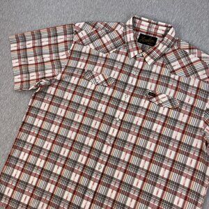 Howler Brothers Western Pearl Snap Shirt Mens XXL Red Gray Plaid Short Sleeve